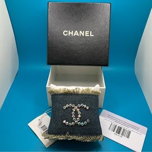 CHANEL DENIM CRYSTAL CUFF BRACELET w/COA